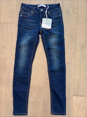 Vigoss NWT Jeans Girls 12 Adjustable Waist Band Skinny Dark Wash Cotton Blend